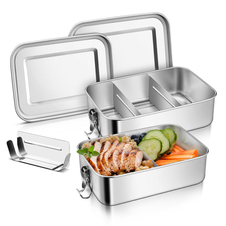 Joyfair Brotdose mit Fächern, 2 Stück Edelstahl Bento Box mit Abnehmbar Fächern für Erwachsene & Kin