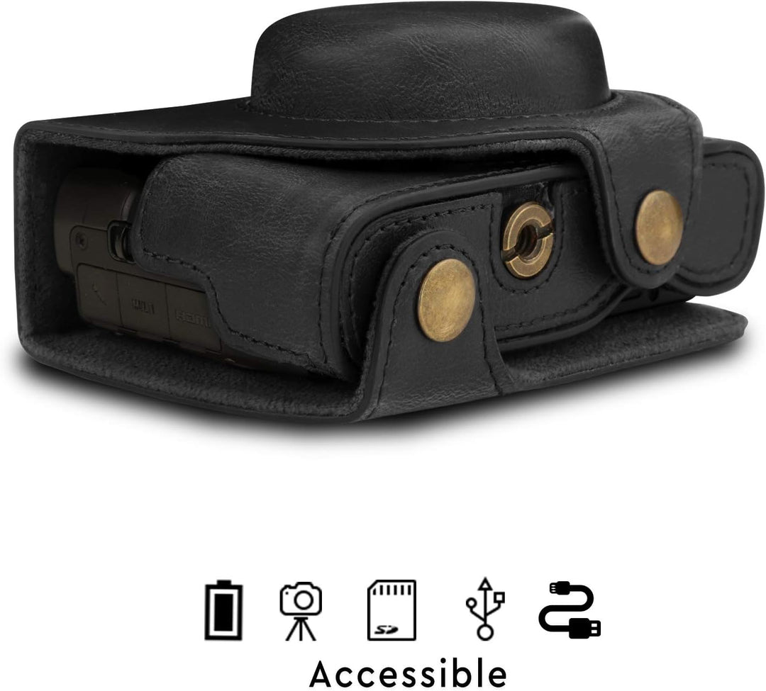 MegaGear MG1730 Ever Ready Leder Kameratasche mit Trageriemen kompatibel mit Sony Cyber-Shot DSC-RX1