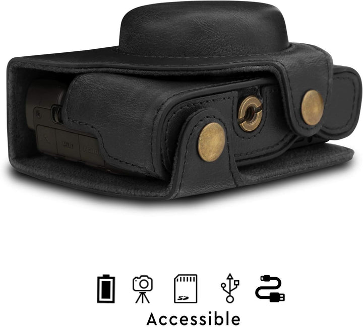 MegaGear MG1730 Ever Ready Leder Kameratasche mit Trageriemen kompatibel mit Sony Cyber-Shot DSC-RX1