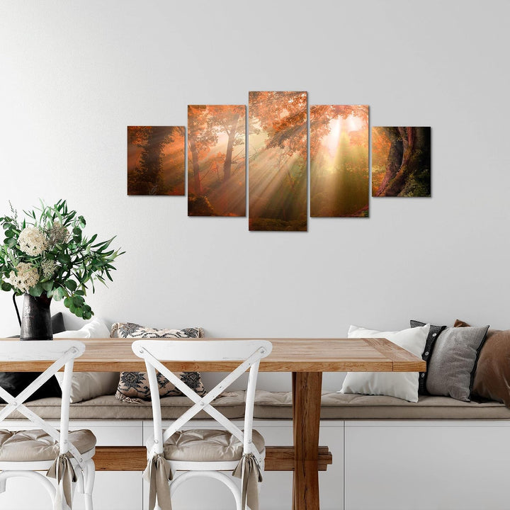 Runa Art Wandbilder Wald Landschaft 5 Teilig Bild auf Vlies Leinwand Deko Schlafzimmer Wohnzimmer So