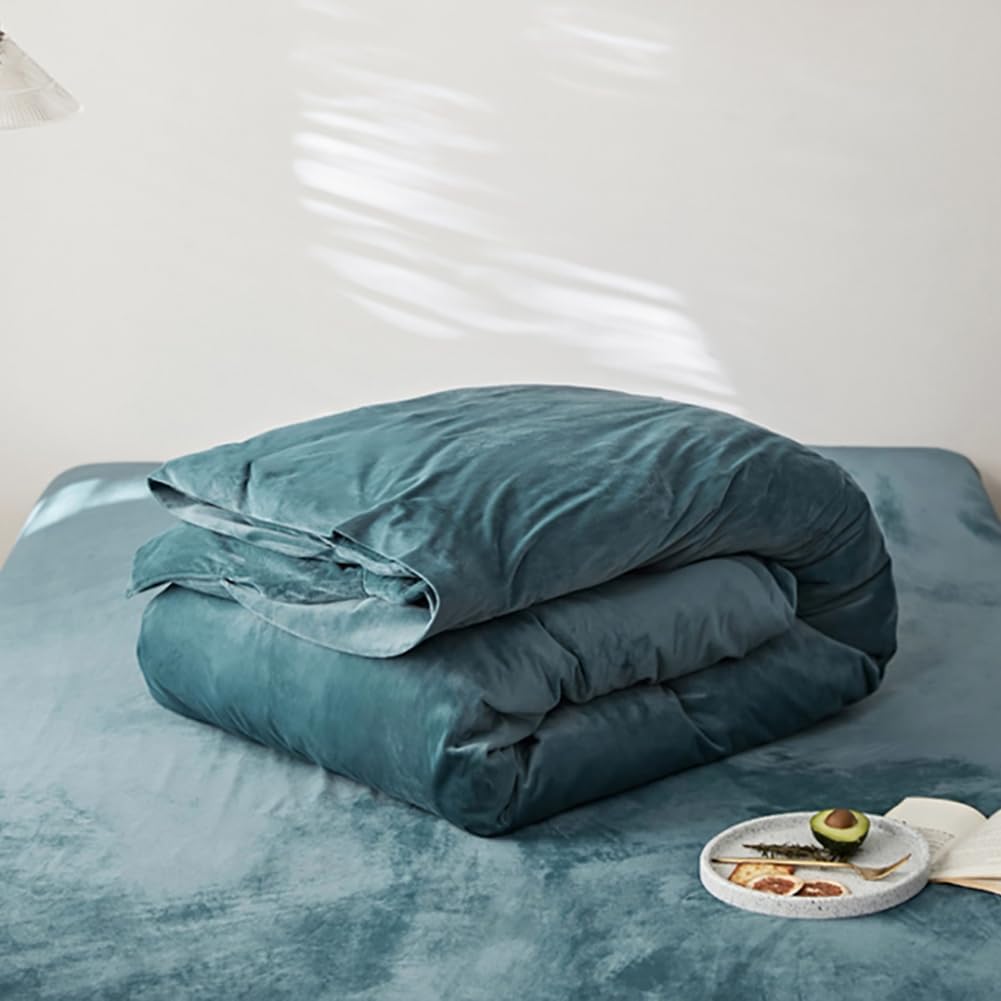 Michorinee Winter Plüsch Bettwäsche Set 135x200 cm 4teilig Petrol Blau |Winterbettwäsche, Cashmere T