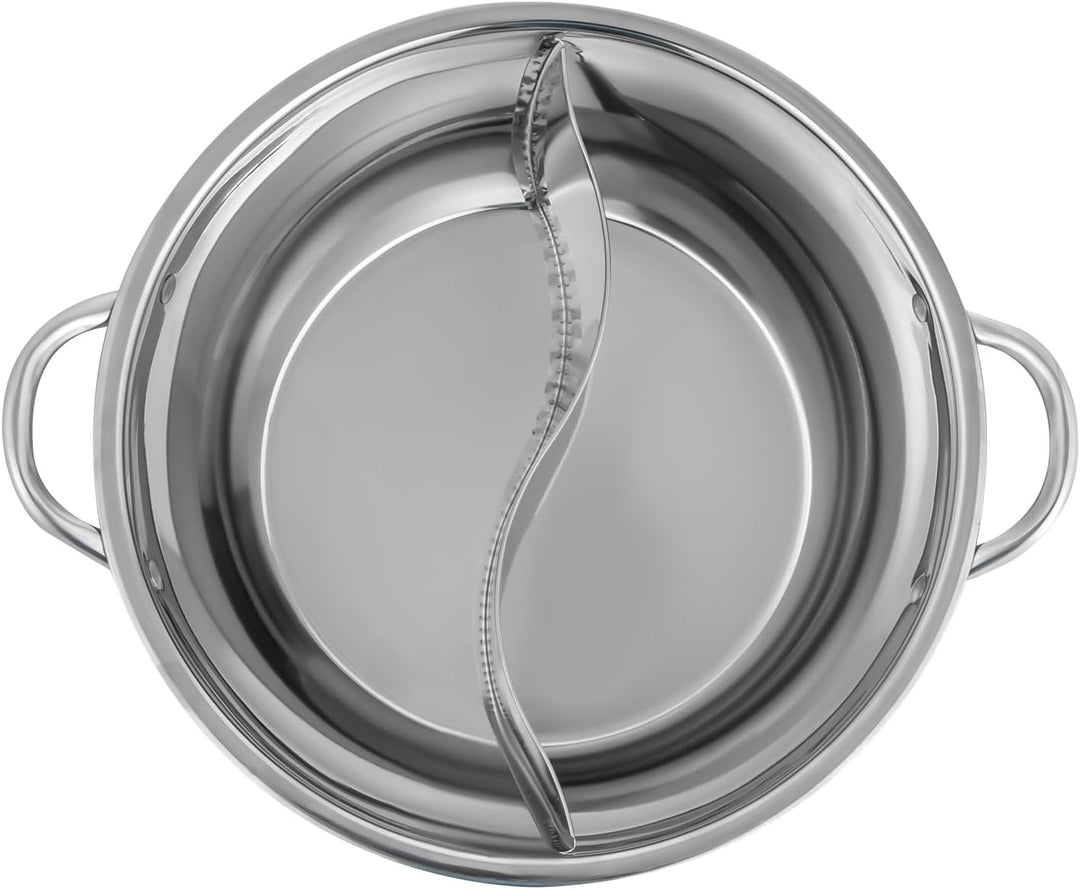 TONFEION Hot Pot Topf Dualer Hotpot heisser Topf Edelstahl mit Glasdeckel und Unterteilungen, Doppel