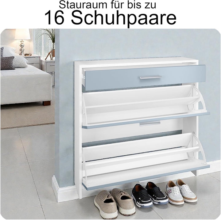 hängender Schuhschrank Roma Air Schmal mit 2 Klappen und 1 Schublade, Platzsparender Schuhkipper Flu