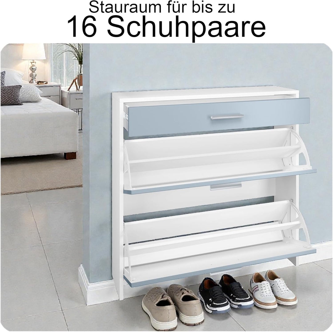 hängender Schuhschrank Roma Air Schmal mit 2 Klappen und 1 Schublade, Platzsparender Schuhkipper Flu