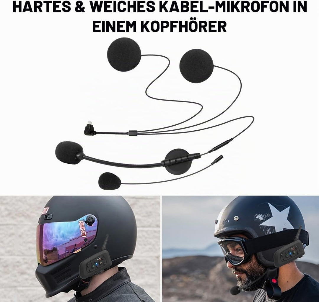 QSPORTPEAK V6 Plus Motorrad Intercom Bluetooth Headsets, 1200M bis zu 6 Reiters Motorradhelm Interph