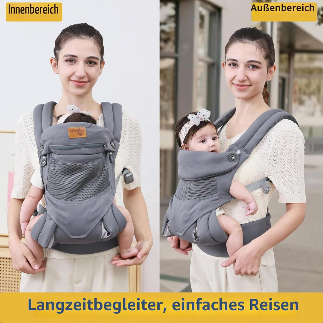 Babytrage für Neugeborene ab Geburt, Weich Atmungsaktiv Babytrage mit verstellbarem Hüftgurt Schulte