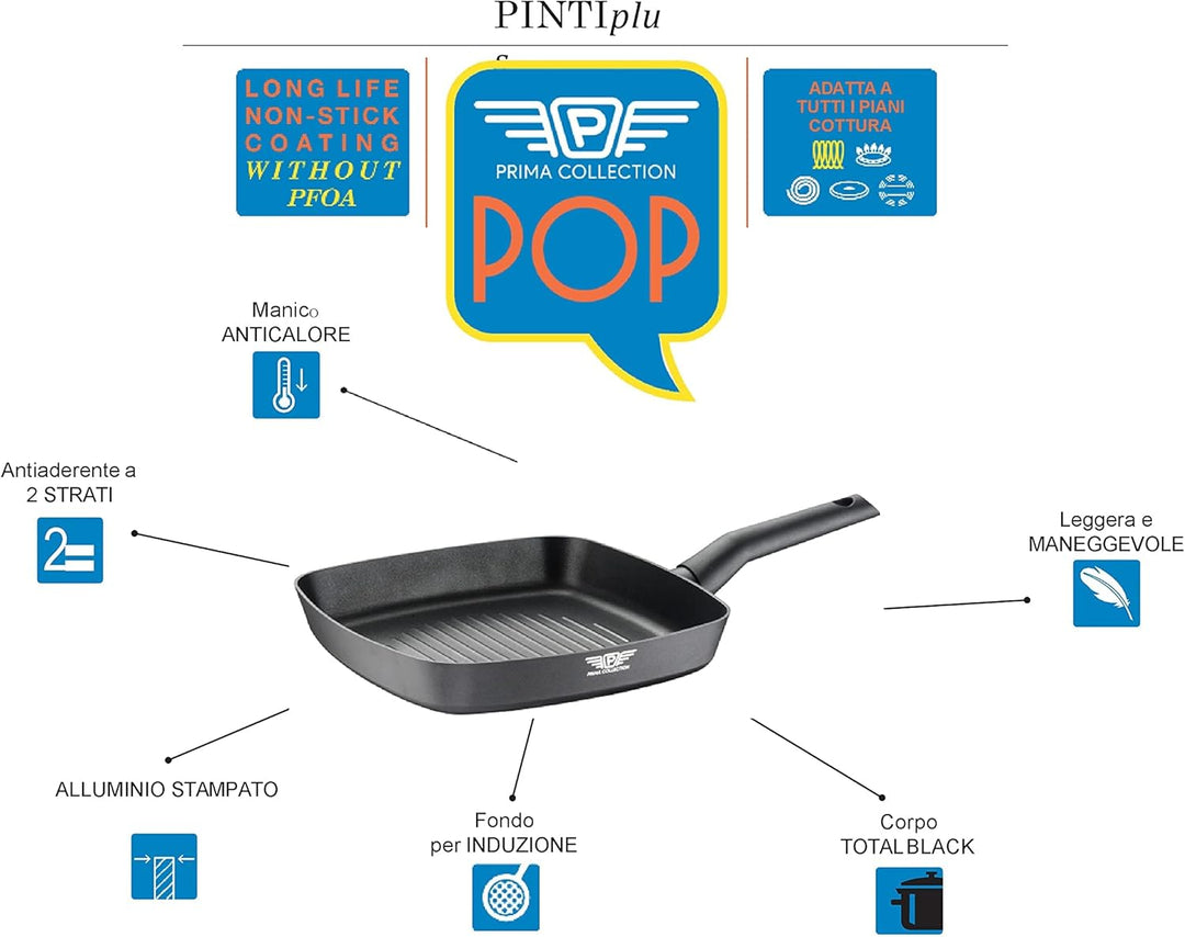 Pintinox Prima Collection Black Grillrost, Aluminium, Induktion, antihaftbeschichtet, 26 x 26 cm