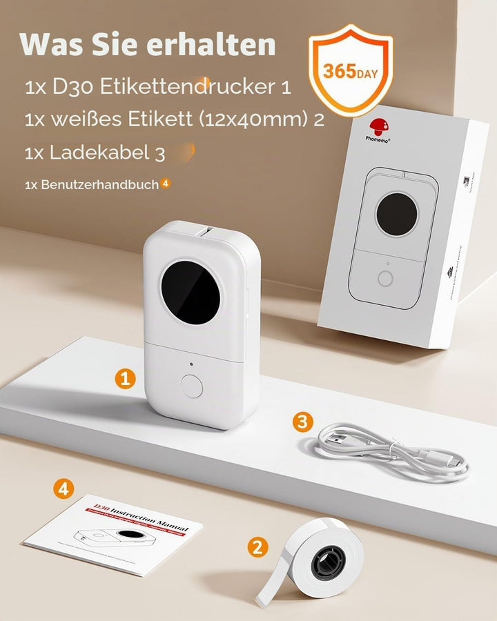 Phomemo D30 Bluetooth Etikettendrucker - Mini Beschriftungsgerät Selbstklebend Thermo Etikettiergerä