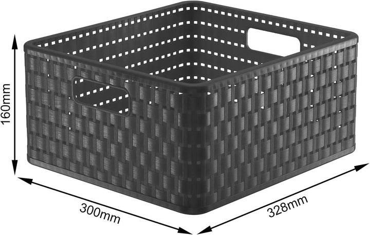 Rotho Country 3er-Set Aufbewahrungsbox Rattan-Optik, Kunststoff (PP) BPA-frei, anthrazit, 14l, (32,8