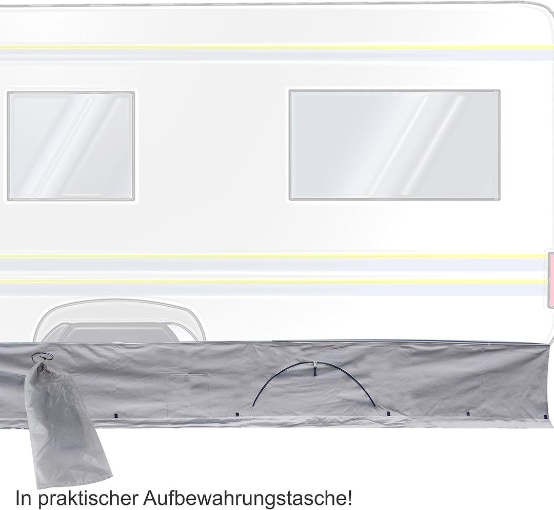Bodenschürze Wohnwagenschürze 600x50 cm - Grau - mit 2 grossen Aufbewahrungstaschen 95x85x30cm - Win