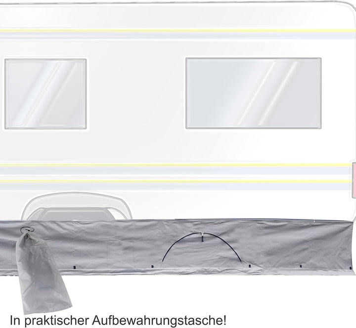 Bodenschürze Wohnwagenschürze 600x50 cm - Grau - mit 2 grossen Aufbewahrungstaschen 95x85x30cm - Win