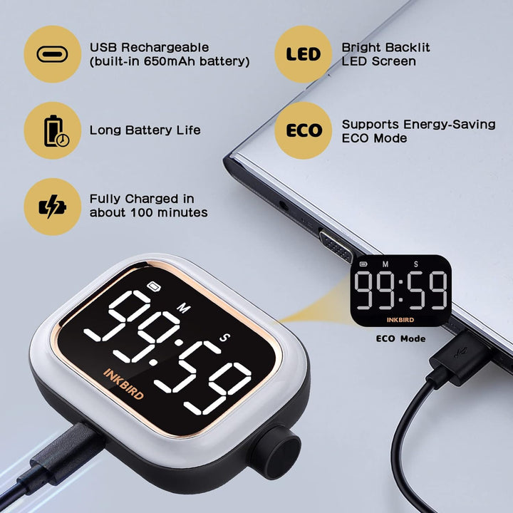 Inkbird Digital Timer, IDT-02 Magnetischer Küchentimer, Eieruhr mit Einem Grossen Beleuchtetem Displ