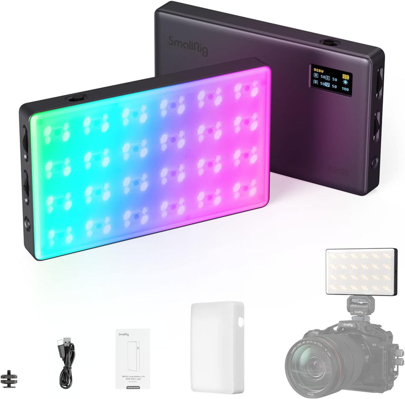 SMALLRIG Led Videoleuchte RGB, 5000mAh Fotolicht mit OLED-Bildschirm, Cold Shoe Mount und Diffusor,