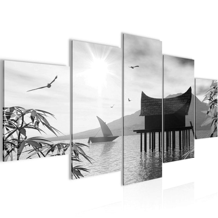 Runa Art Wandbilder Landschaft See 5 Teilig Bild auf Vlies Leinwand Deko Schlafzimmer Wohnzimmer Nat