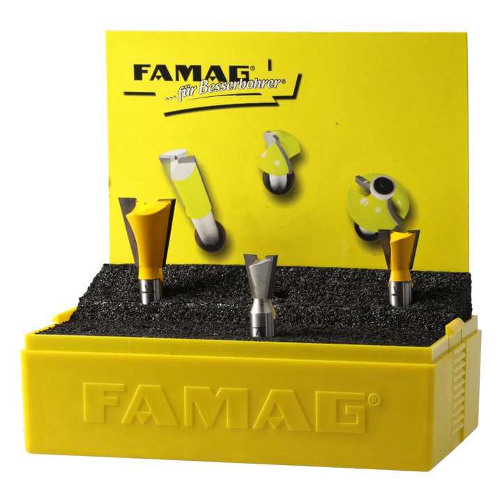 FAMAG Grat- und Zinkenfräser Set | 3-teilig : 12,7x12,7 mm, 14,3x12,7 mm & 22x22 mm | Für Verbindung