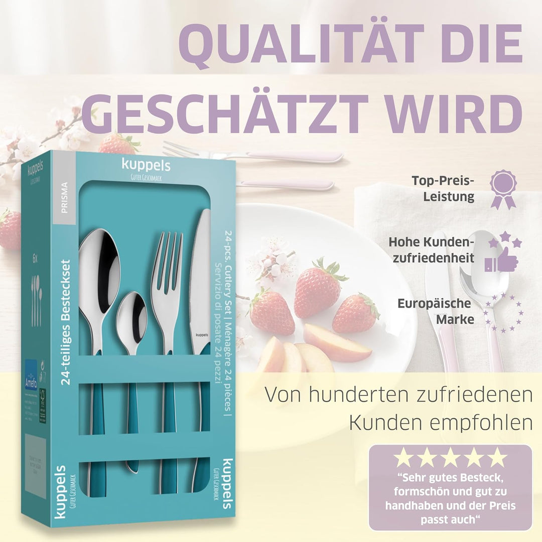 Kuppels Prisma Besteck Set für 6 Personen aus Edelstahl poliert | Besteckset 24-teilig | Hochwertige