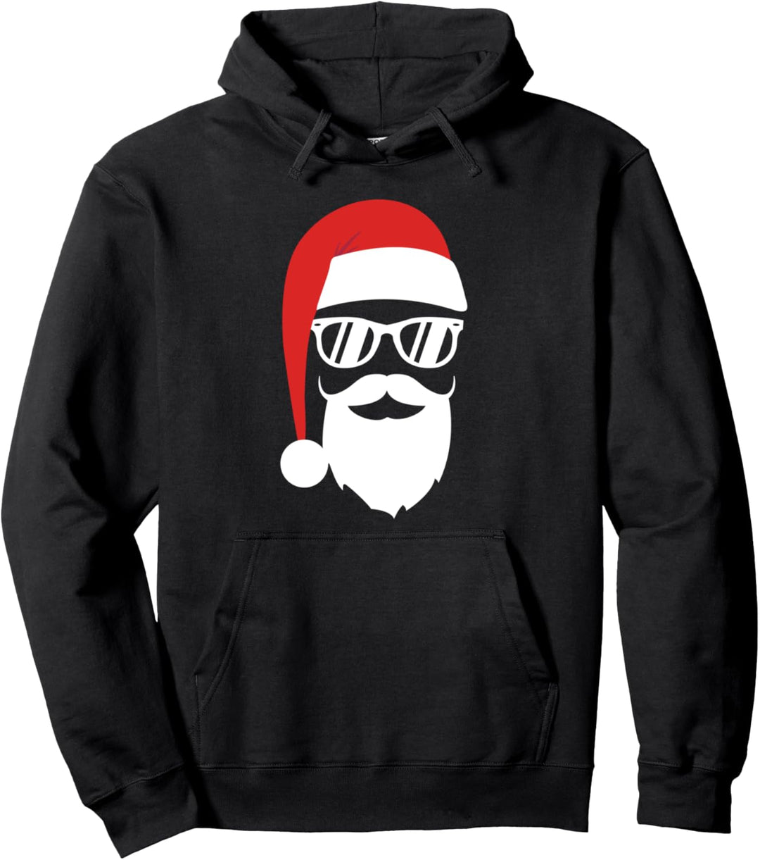 Hipster Weihnachtsmann mit Weihnachtsmütze Sonnenbrille Bart Pullover Hoodie
