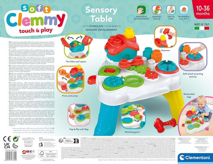 Clementoni Soft Clemmy Sensorischer Tisch - Mit weichen Bausteinen & Spielzeug für Babys & Kleinkind