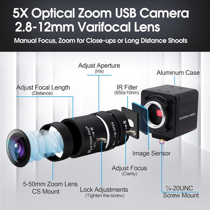 Svpro 4K Kamera für Computer,8 Megapixel Zoomable Webcam Manueller Fokus,Sony Sensor,5X Optischer Zo