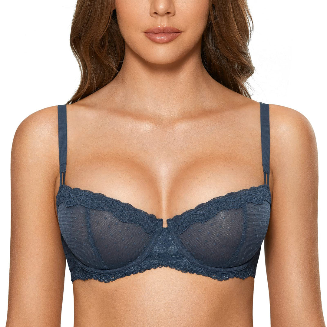 DOBREVA Balconette BH Damen mit Bügel Push Up Dirndl Spitze BHS Sexy Grosse Grössen Ungefüttert 70B