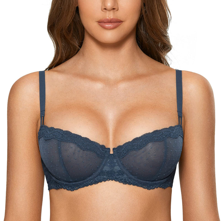 DOBREVA Balconette BH Damen mit Bügel Push Up Dirndl Spitze BHS Sexy Grosse Grössen Ungefüttert 70E