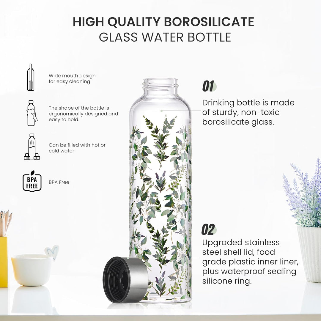 Autsel 500ml Glasflasche Trinkflasche Glas Sport Borosilikat Glass Bottle Wasser Flasche mit Neopren