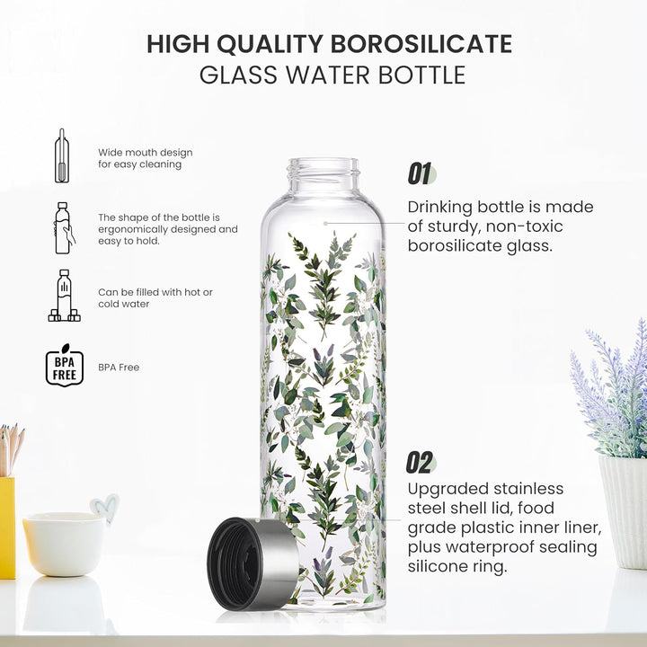 Autsel 500ml Glasflasche Trinkflasche Glas Sport Borosilikat Glass Bottle Wasser Flasche mit Neopren