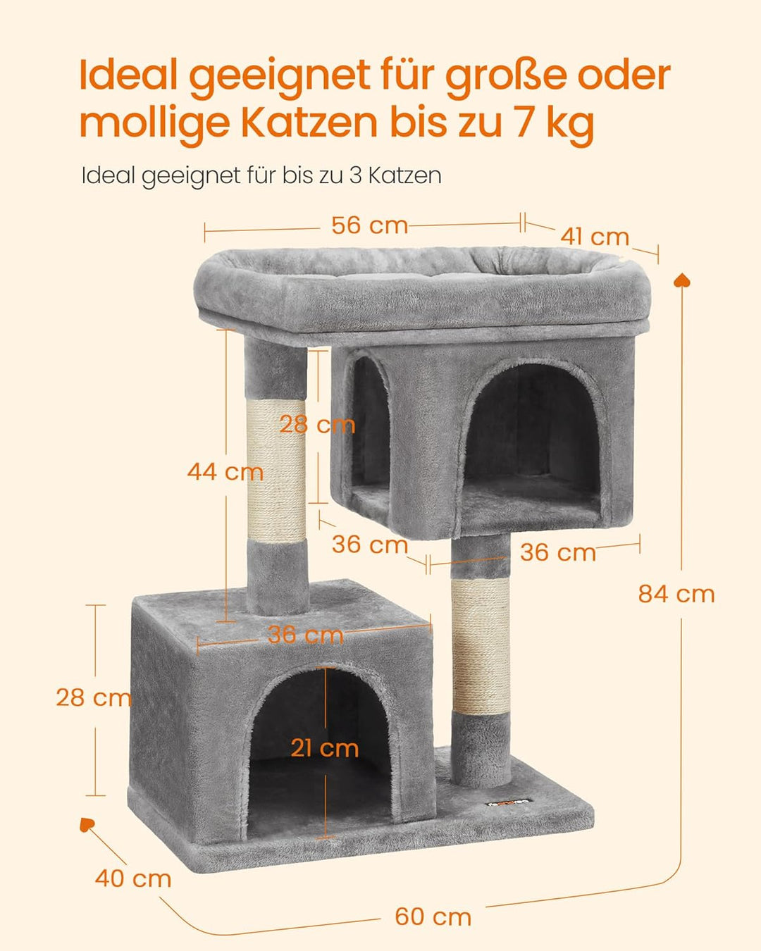 Feandrea Kratzbaum, 84 cm Katzenbaum, L, Katzenhaus für grosse Katzen bis zu 7 kg, grosse Plattform,