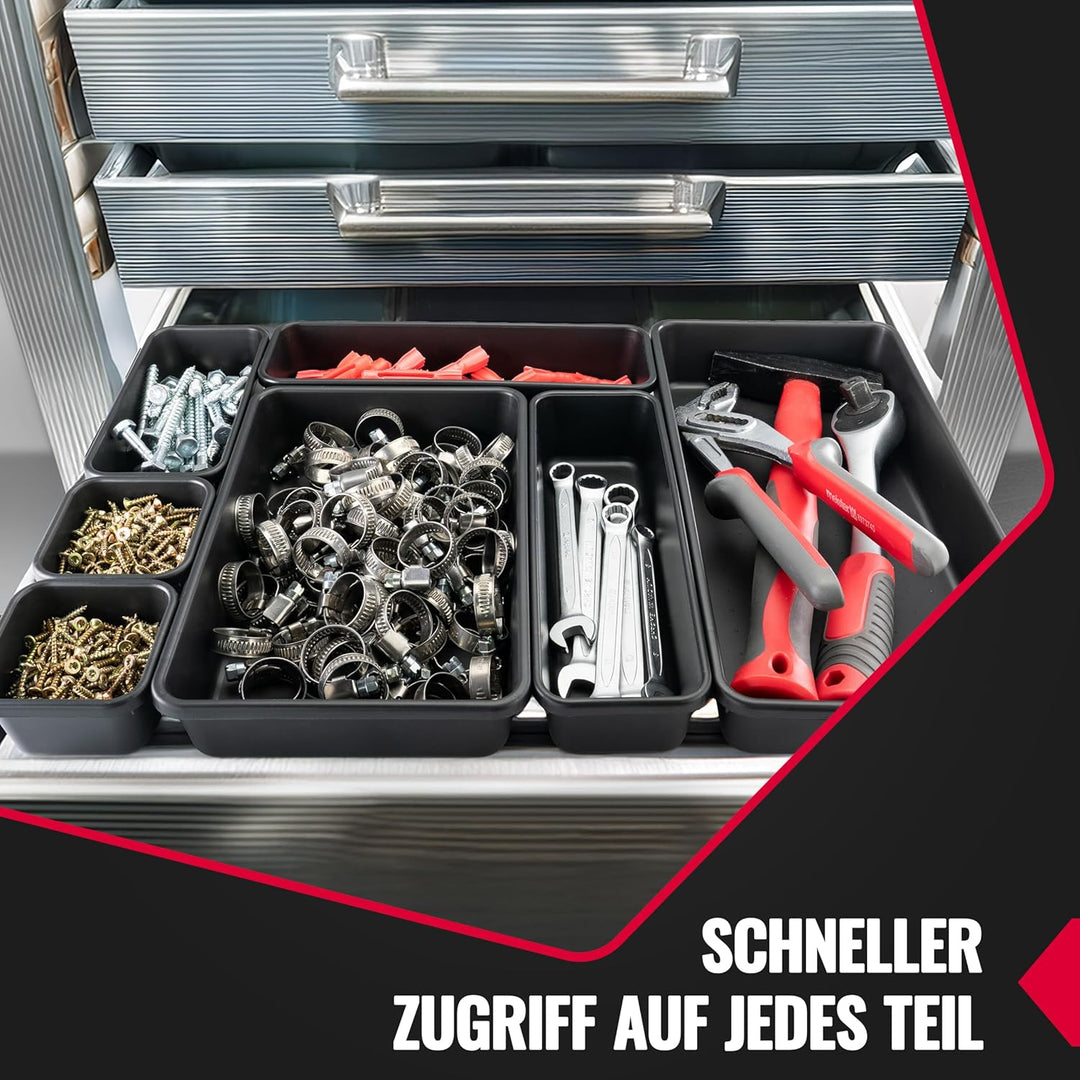 Poppstar 69x Schubladen Organizer Werkstatt - Büro, 5 verschiedene Grössen, Kunststoff, schwarz 69er