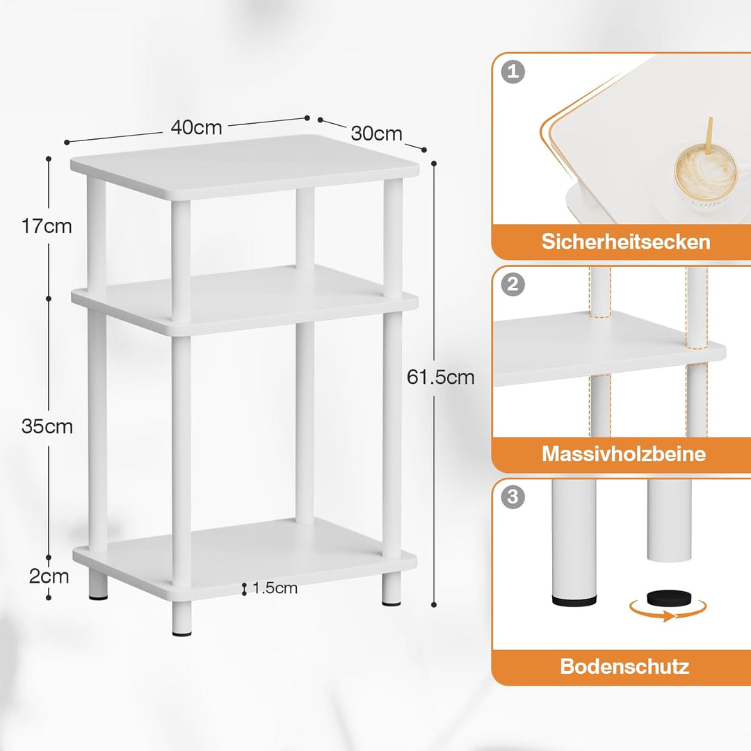 APICIZON 3 Tier Beistelltisch Schmal, Nachttisch Holz, Tisch Klein, 40x30x61.5cm, Kleiner Beistellti