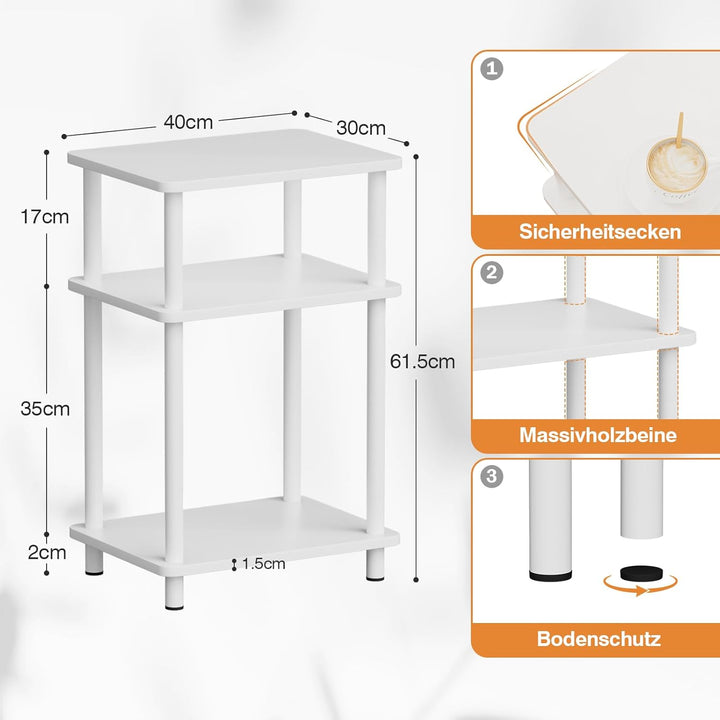 APICIZON 3 Tier Beistelltisch Schmal, Nachttisch Holz, Tisch Klein, 40x30x61.5cm, Kleiner Beistellti