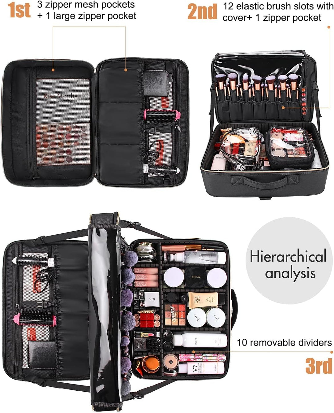 Relavel Extra Grosse Makeup Tasche Leder Reise Makeup Zug Tasche Professionelle Makeup Künstler-Tasc