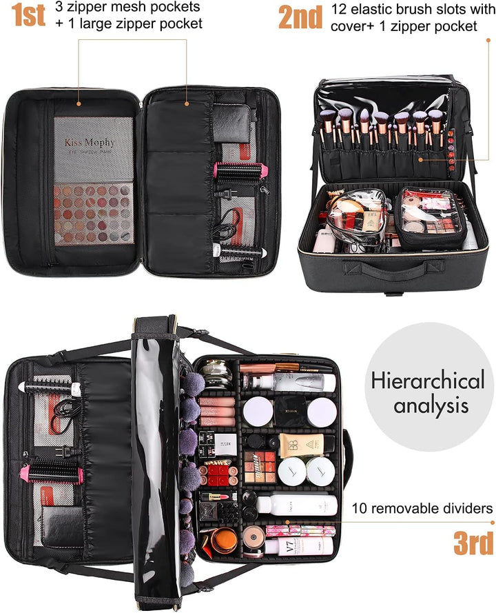 Relavel Extra Grosse Makeup Tasche Leder Reise Makeup Zug Tasche Professionelle Makeup Künstler-Tasc