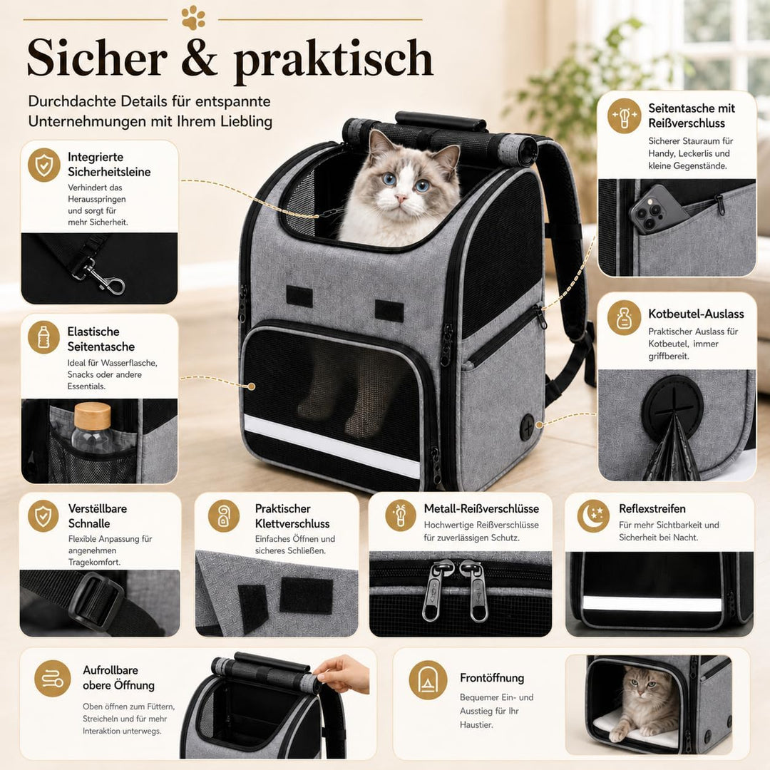 Katzenrucksack, Tragbare und Faltbare Katzentasche, Atmungsaktive und Leichte Hunderucksack, Multifu