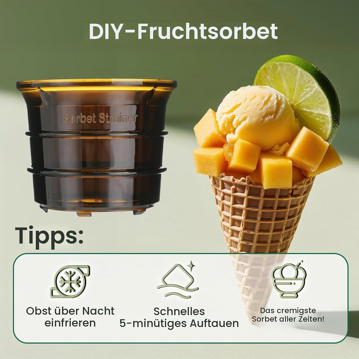Entsafter Slow Juicer mit 6 Zoll Grosser Einfüllschacht Grau