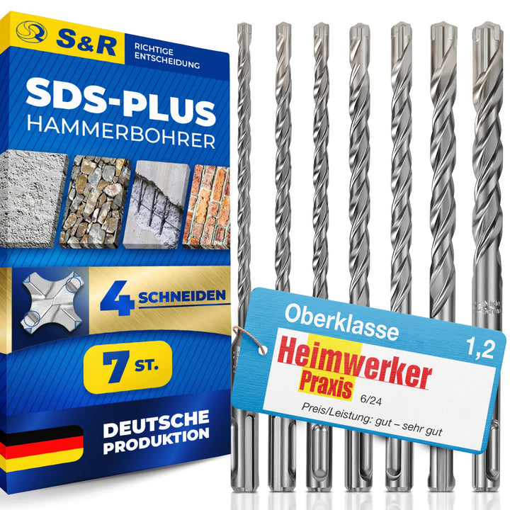S&R Hammerbohrer, Steinbohrer/Betonbohrer Set 7-tlg 5,6,6,8,8,10,12x160mm. Made in Germany, Industri