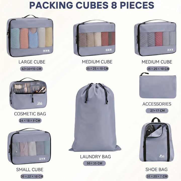 MURISE Koffer Organizer 8 Stück, Packing Cubes für Urlaub und Reisen, Packwürfel Packtaschen für Kof