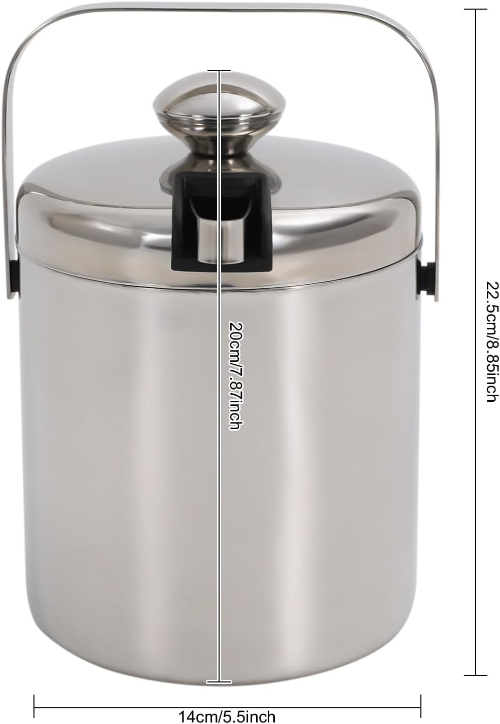 Eiswürfelbehälter mit Deckel 1,3L Edelstahl Eiskübel | Eiskübel mit Deckel aus 304 Edelstahl, doppel