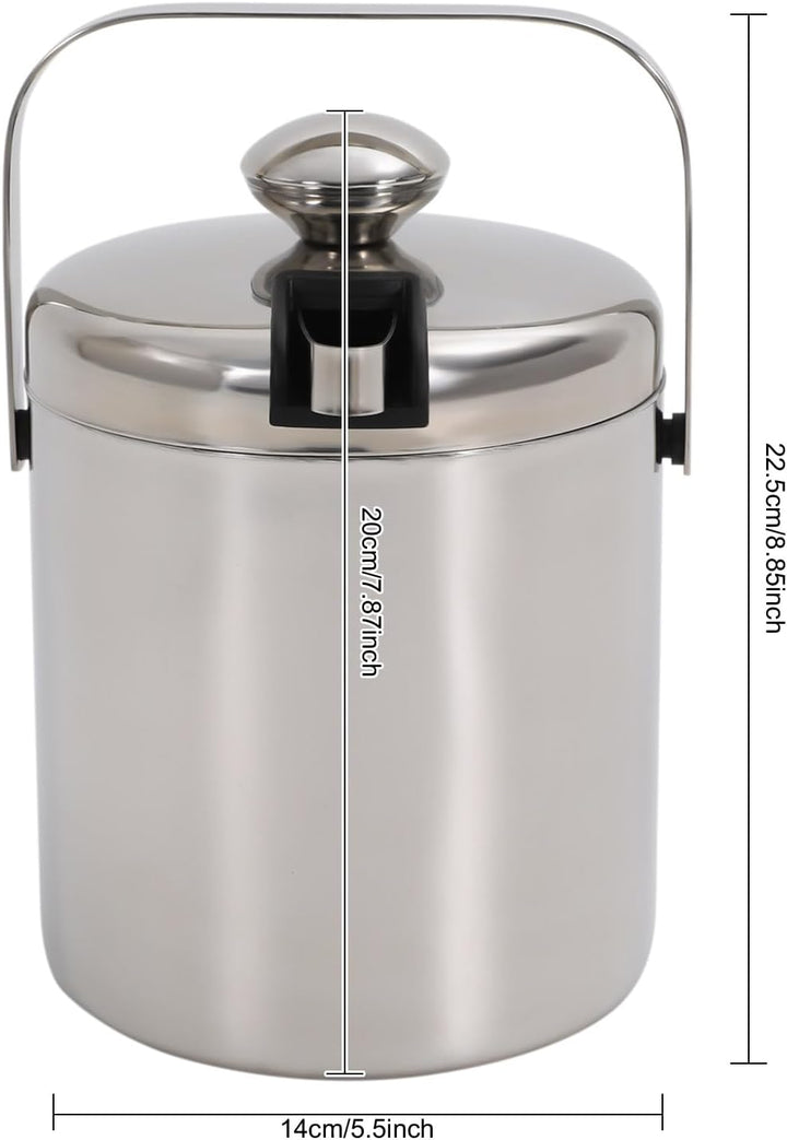 Eiswürfelbehälter mit Deckel 1,3L Edelstahl Eiskübel | Eiskübel mit Deckel aus 304 Edelstahl, doppel