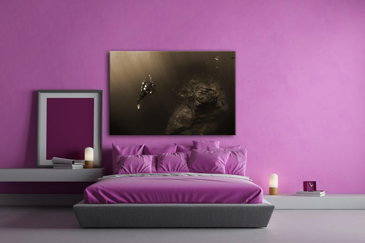 deyoli Schwarz Weiss Taucher im Ozean Format: 80x60 Effekt: Sepia als Leinwandbild, Motiv fertig ger