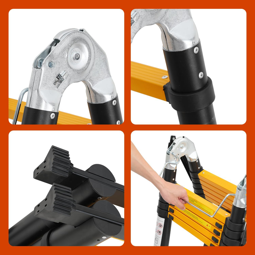 Cecaylie Teleskopleiter Klappleiter Aluminium, 3.8M(1.9M+1.9M) Ausziehbare Leiter mit Stabilisatoren