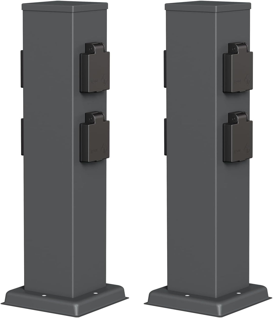 ledscom.de Garten Steckdosensäule POLLY, Outdoor, IP44, 4-fach, anthrazit, eckig, 38 cm, 2 Stk. 2 St