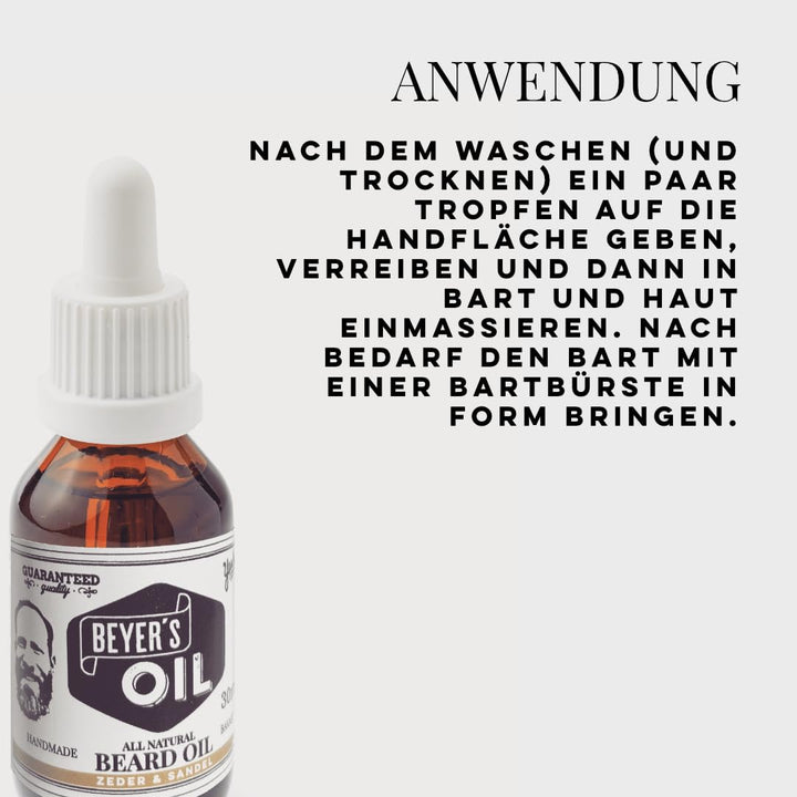 Beyer’s Oil Bartöl Zeder &amp; Sandel 30ml - 100% natürliche Bartpflege - Macht den Bart weich und glatt