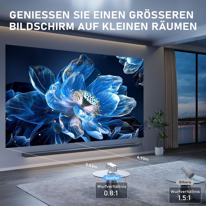 [Mini Beamer & Offizielle Lizenzierte App] XuanPad White Smart Beamer 4K Unterstützung 25000 Lumen m