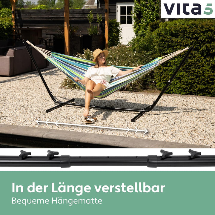 Vita5 Hängematte mit Gestell, Hängematten Outdoor 2 Personen mit Tragetasche, für Garten Pool, Balko