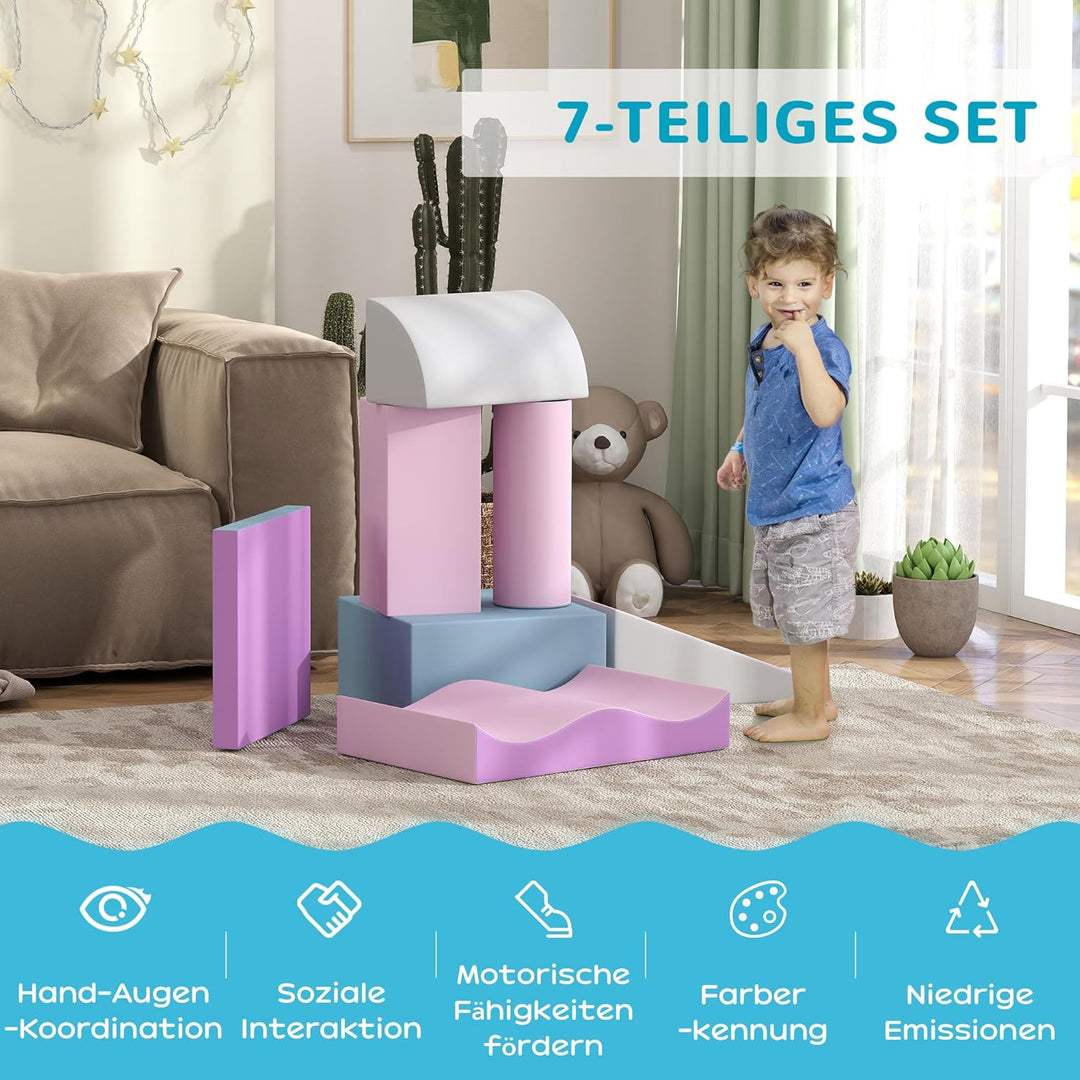 HOMCOM 7 TLG. Schaumstoff Bausteine Kinder Softbausteine Toben & Klettern Bauklötze Weiche Riesenbau