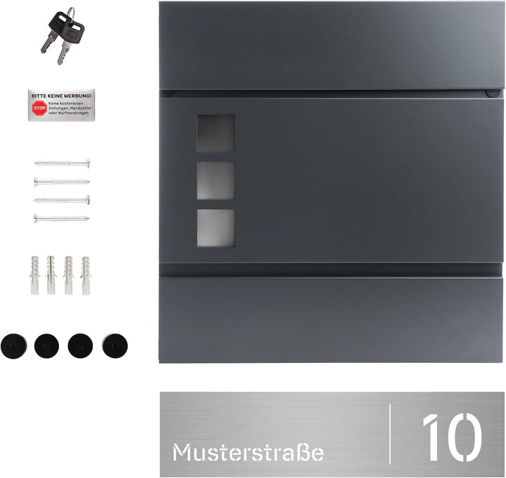 Forgard Briefkasten Anthrazit mit Zeitungsfach (RAL 7016), Postkasten Modern aus Zinkstahl, inkl. Mo