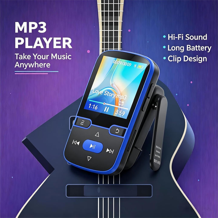 64 GB MP3 Player Bluetooth 5.3 mit Clip für Kinder Tragbarer mp3 -Player Musik-Player mit FM-Radio,