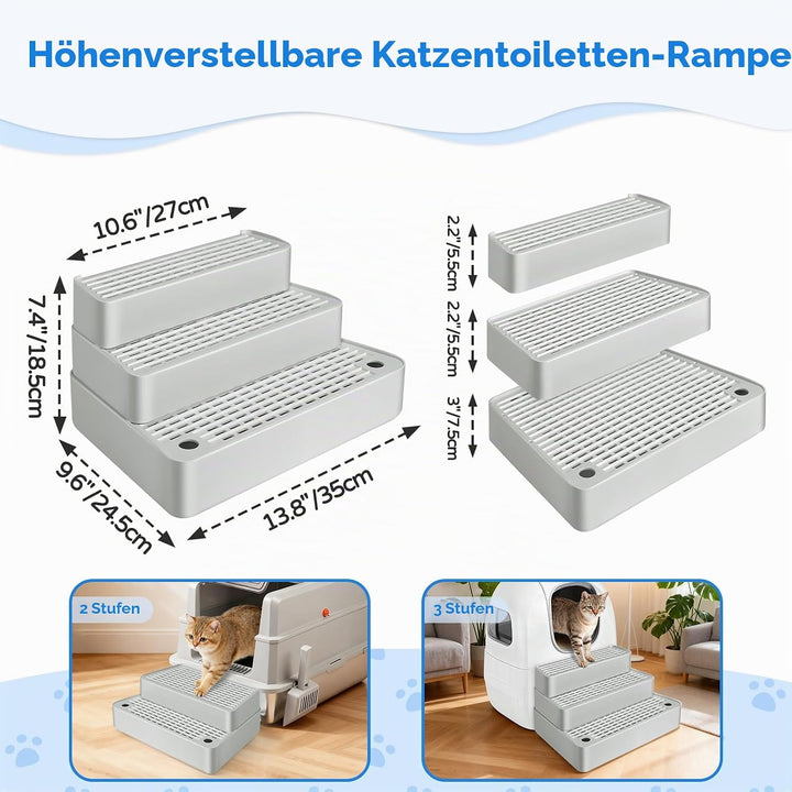 Verstellbare 3-stufige Katzentoilettenrampe, Katzen Treppen &amp; Stufen mit Filterfunktion, leicht zu r