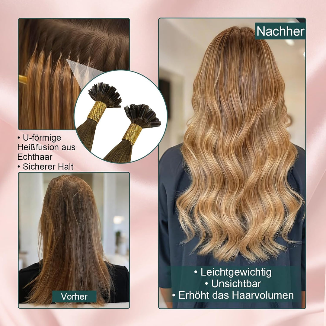 Easyouth Bondings Extensions Echthaar Balayage Blond Extensions Echthaar Bondings Dunkelbraun Aschbr